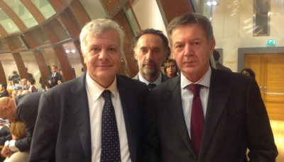 il ministro dell&#039;Ambiente Gian Luca Galletti, il Direttore Generale del Consorzio della Bonifica Parmense Meuccio Berselli e il Presidente dello stesso Luigi Spinazzi