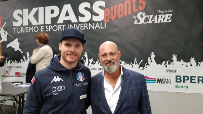 il presidente Bonaccini e Giuliano Razzoli alla presentazione del nuovo Liceo a Skypass, alla Fiera di Modena