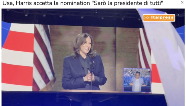 Usa, Harris accetta la nomination &quot;Sarò la presidente di tutti&quot; (Video Italpress)