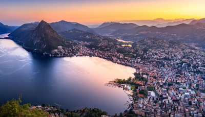 Veduta di Lugano al tramonto