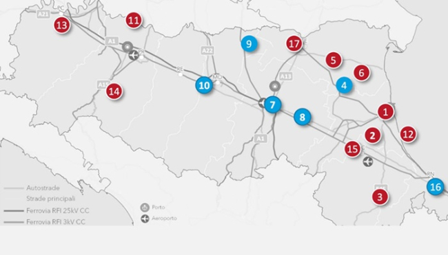 Mappa interventi previsti dal libro Bianco in Emilia Romagna