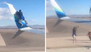 Sale sull&#039;ala di un aereo passeggeri e vi cammina sopra per 45 minuti. Finisce male (Video)