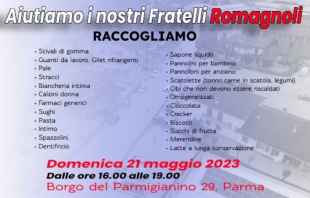 Fratelli d&#039;Italia in prima fila per sostenere la Romagna: oggi raccolta beni dalle 16.00 alle 19.00 a Parma