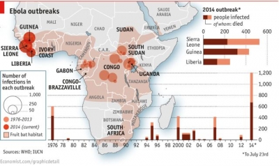 Diffusione di Ebola al 23 luglio - Economist.com