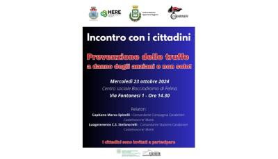 Incontro di prevenzione delle truffe agli anziani e non solo, mercoledì 23 ottobre al Centro sociale di Felina