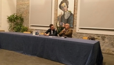 Riccardo Zinelli e  Luigi Notari, durante la presentazione del libro di Riccardo Zinelli tenutasi a Langhirano - foto di Rosanna Leoni