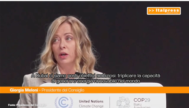 Meloni alla Cop29 &quot;La natura va difesa con l&#039;uomo al centro&quot; (video)