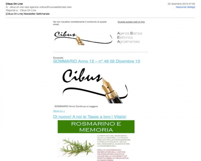Buona la prima! Cibus Agenzia Stampa Elettronica Agroalimentare (C.A.S.E.A.) si è rinnovata.